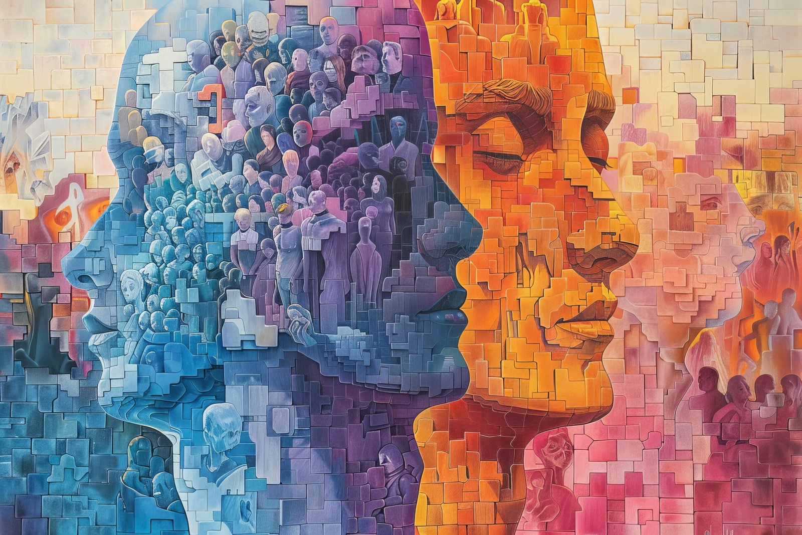 Image générée par IA représentant la diversité des perceptions sensorielles et la complexité des réalités parallèles vécues par chacun