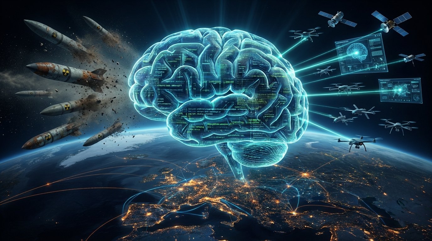 Image générée par IA représentant un cerveau connecté, métaphore de l’intelligence artificielle et de son rôle dans la surveillance et le contrôle social.