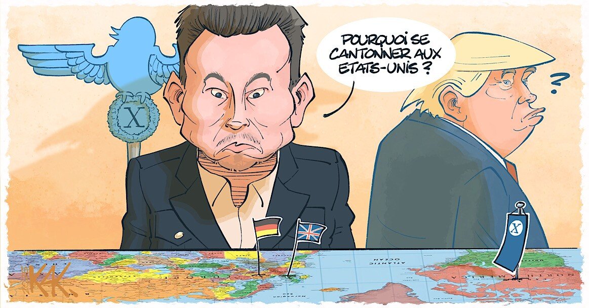Musk étudiant une carte de l'Europe à la recherche de partis d'extrême-droite à soutenir